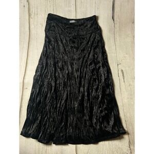 NY Collection Skirt Womens Medium Black Crinkle Velvet Midi Goth Minimalist‎